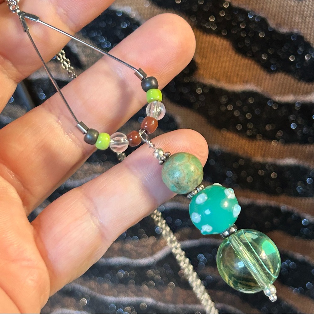 Handcrafted vintage bead changeable charm pendant on chain necklace